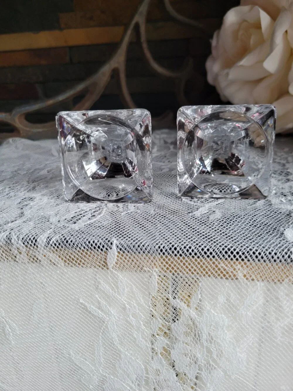 VTG Mikasa Deco Lead Crystal Tulip Candlestick Holders-Pair 5.5
